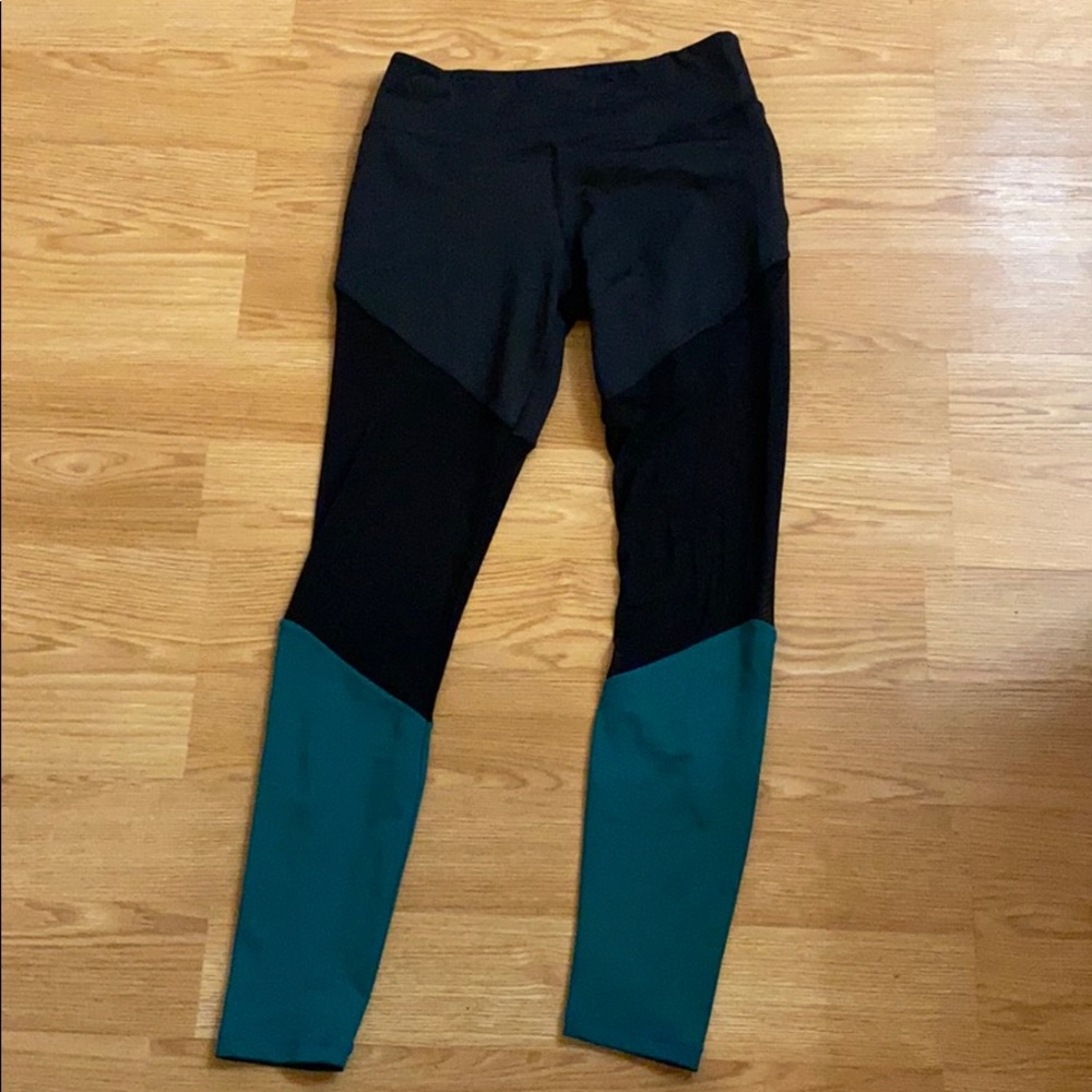 Black and teal mesh leggings